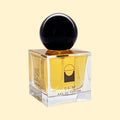 MISKEO Parfums Daim Eau de Parfum-flesje met een glanzende zwarte bolvormige dop en een gouden geur.